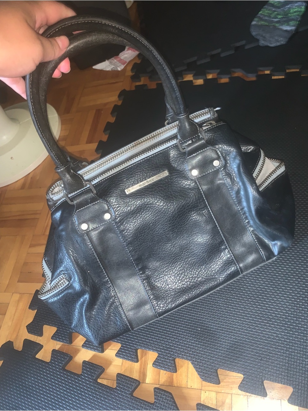 Matt & Nat Black Satchel Handbag with Silver Zipper Accents